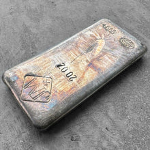 Load image into Gallery viewer, 20 oz .999 Silver Johnson Matthey Poured bar - Rainbow Toning + Lindon Frost
