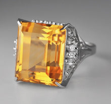 Load image into Gallery viewer, Vintage Platinum Natural 18.73ct Citrine / Diamond Cocktail ring $7000 Appraisal
