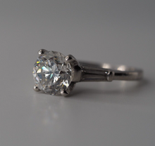 Load image into Gallery viewer, Vintage solid platinum 2.04 ct Diamond engagement ring with baguette shoulders
