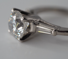 Load image into Gallery viewer, Vintage solid platinum 2.04 ct Diamond engagement ring with baguette shoulders
