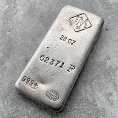 Johnson Matthey 20 oz .999 Silver Poured Bar - F Serial number