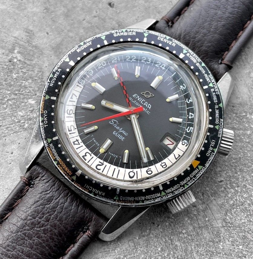 Enicar Compressor Diver GMT Sherpa Guide 600 automatic date AR1146