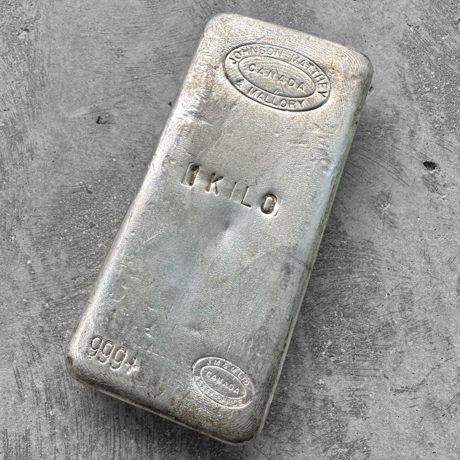 Johnson Matthey Mallory 1 Kilo .999 Silver Poured Bar 32.15 oz