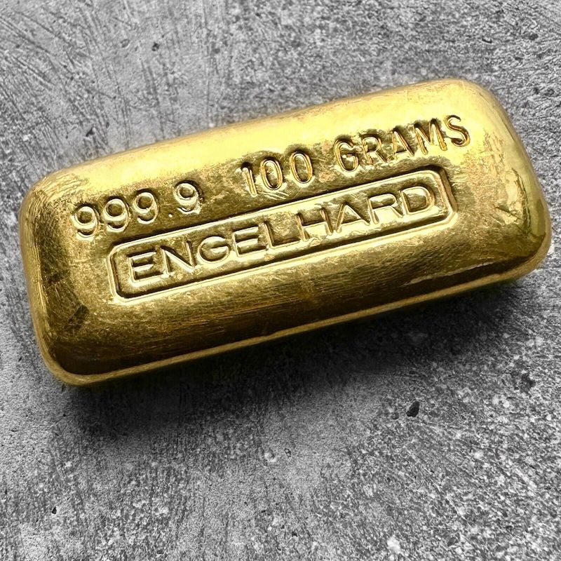 Vintage Engelhard Gold Poured Bar .9999 - 100 Gram - No Serial - Attractive!