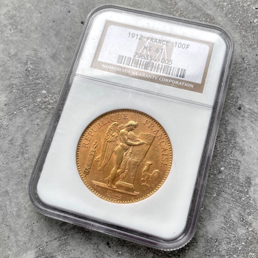 1912 A France 100 Francs Gold Coin NGC MS 61