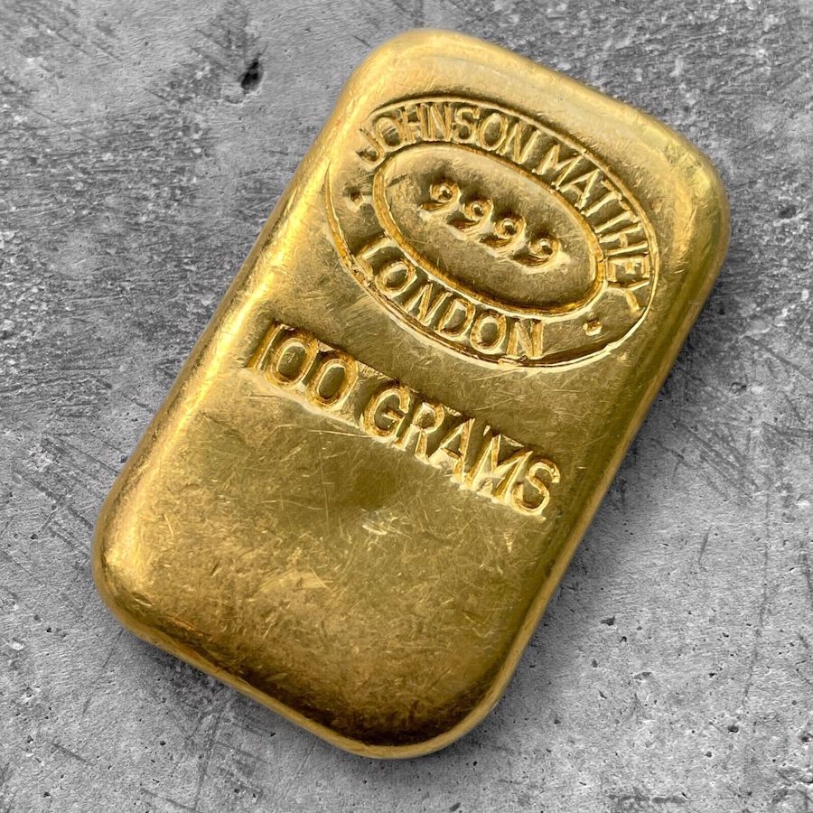 Johnson Matthey London 3.215 oz Gold Poured Bar .9999 - 100 Gram