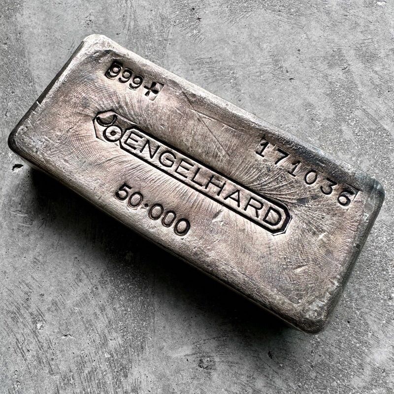 Vintage 50 oz .999 Silver Engelhard Poured bar - Nice pour lines
