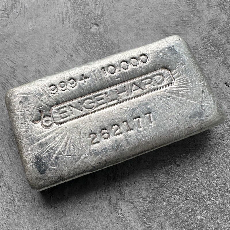 10 oz .999 Silver Engelhard Poured 10oz bar - Pour Lines