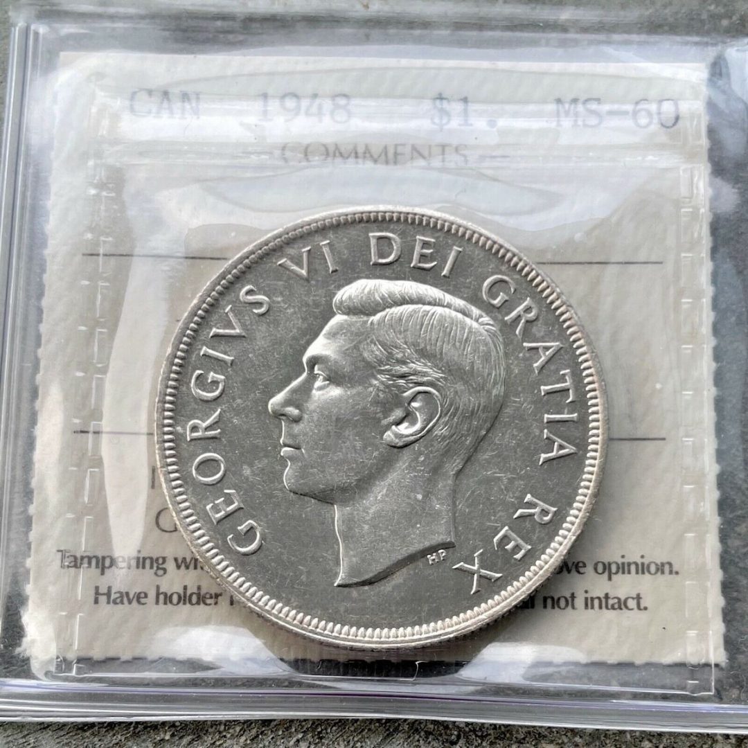 1948 Canada 1 Dollar Silver Coin One Dollar ICCS Unc 60 - Uncirculated Key Date
