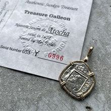 Load image into Gallery viewer, 1622 Atocha Sunken Treasure coin in bezel with Certificate

