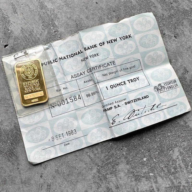1983 Pamp Suisse Republic National Bank New York 1 oz Gold Bar .9999 1oz