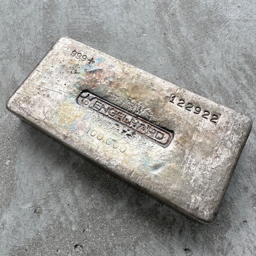 Vintage Engelhard 100 oz .999 Silver Poured Bar - Pretty Toning