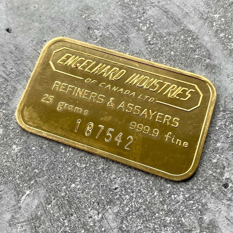 Engelhard Industries of Canada 25 Gram Gold Bar Struck .9999+