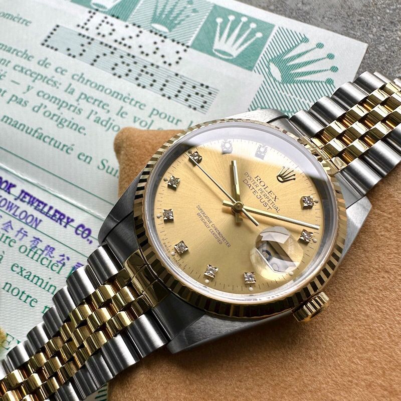 1989 Rolex 16233 Two Tone Datejust - Box Papers Diamond Dial - NOS New Old Stock
