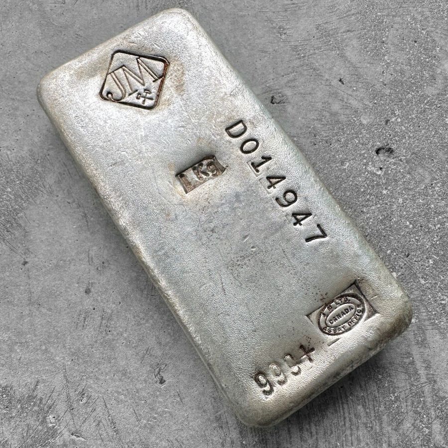 Johnson Matthey 1 Kilo .999 Silver Poured Bar 32.15 oz - 1 KG D Serial