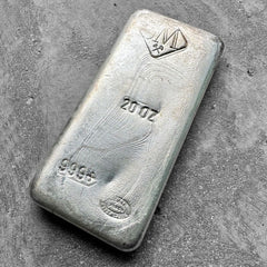 Vintage 20 oz .999 Silver Johnson Matthey Poured bar - Pretty Pour lines