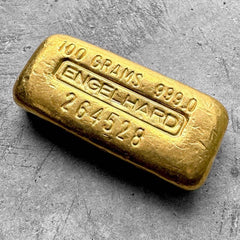 Vintage 100 Gram Engelhard 3.215 oz Gold Poured Bar .9990
