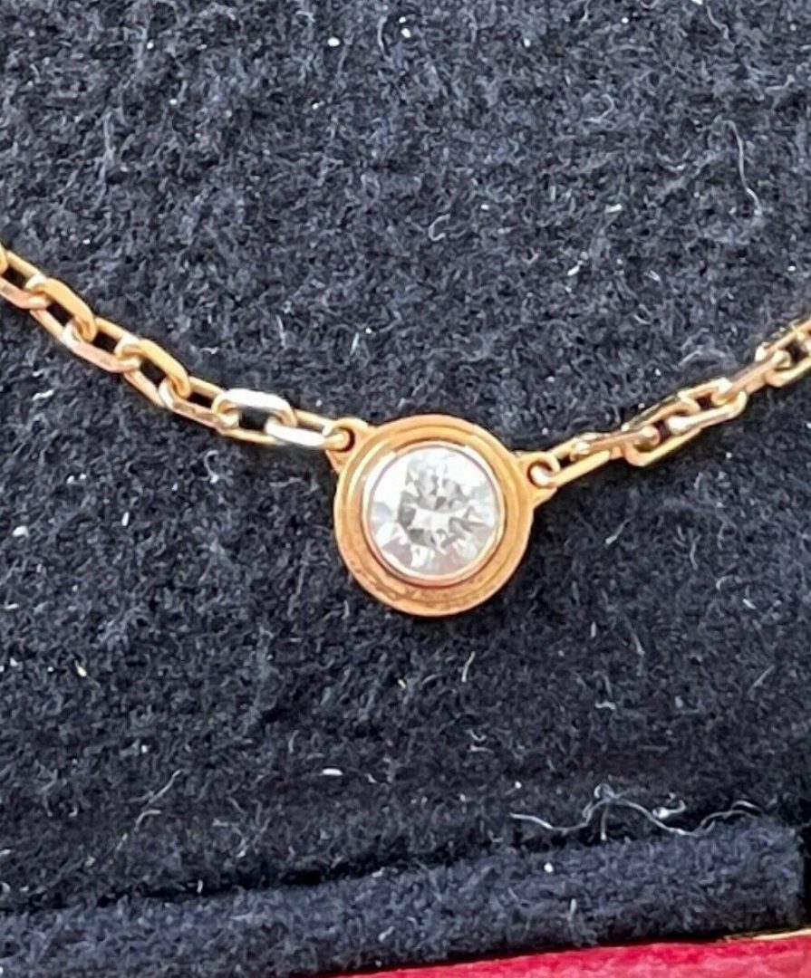 Authentic Cartier Diamants Légers Yellow gold 0.18ct Diamond Necklace -With Cert