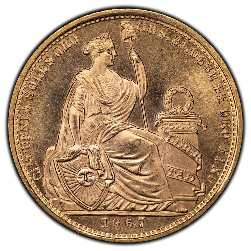 1967 Peru 50 Fifty Soles Gold Coin