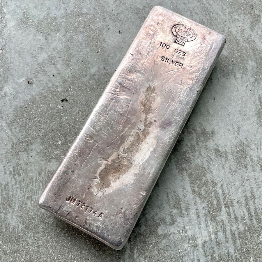 Vintage Johnson Matthey London 100 oz .999 Silver Poured Bar - Pretty Toning