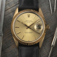 1980 Rolex 1550 Date 18K fluted bezel - Gold Plated case - Unpolished
