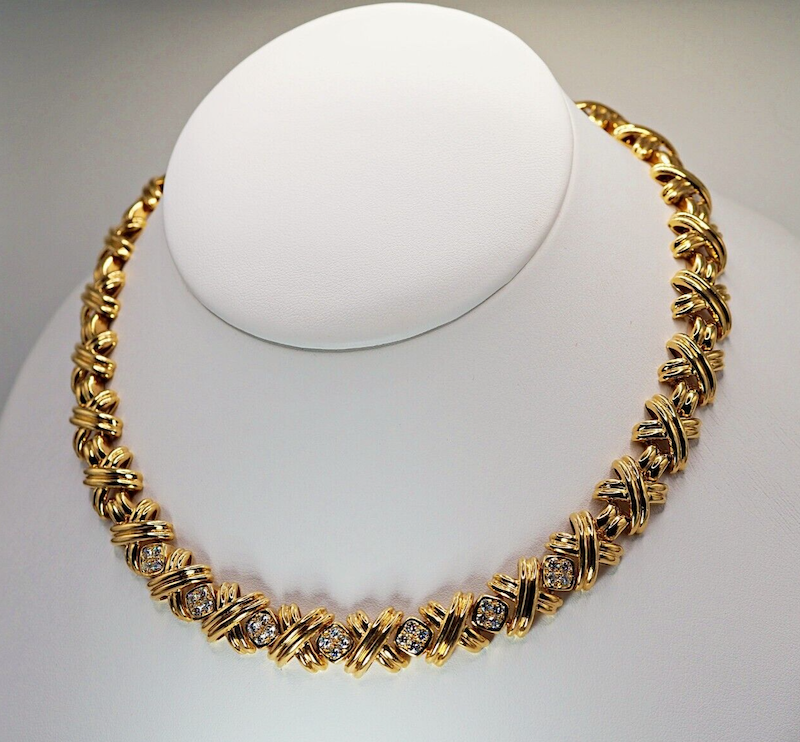 Heavy vintage solid 18K gold 1.50 carat natural diamond necklace (105.7 grams)