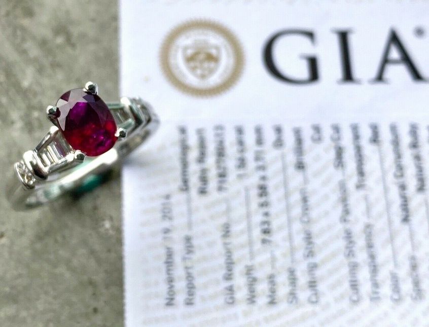 GIA Certified Natural 1.56 Red Ruby Untreated Oval set in White Gold Ring