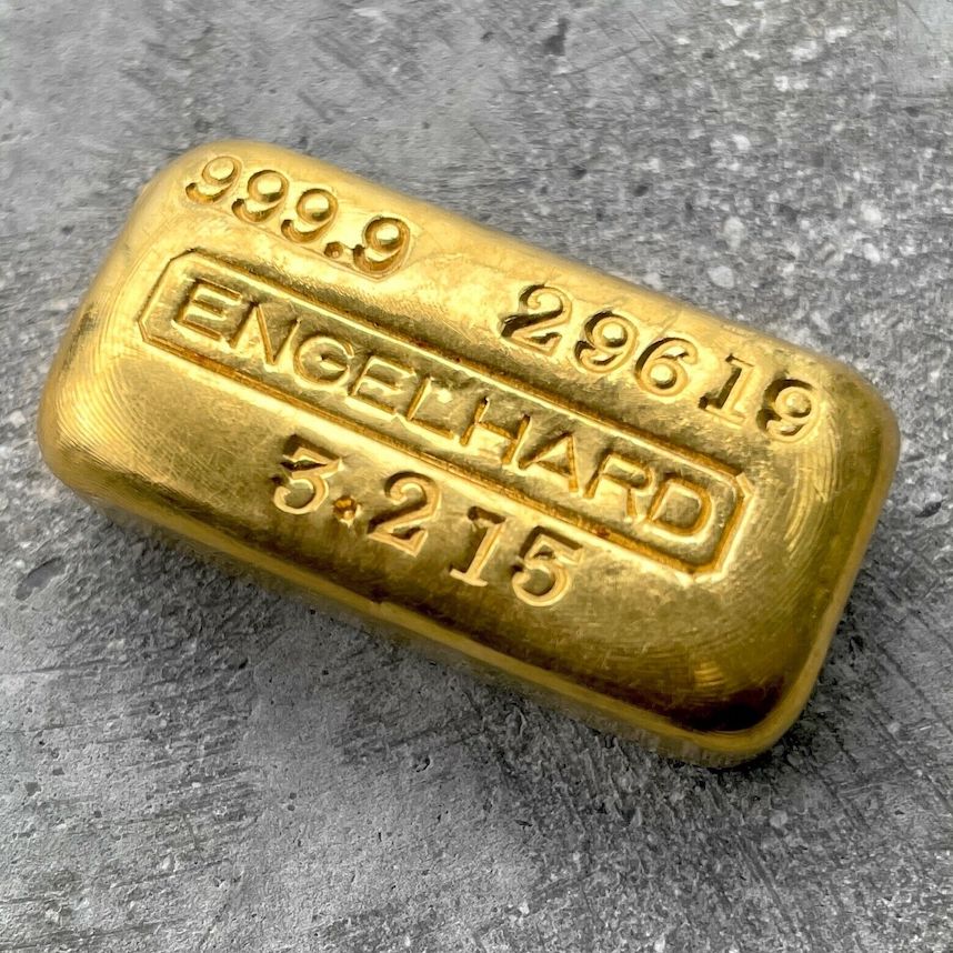 Engelhard Gold Poured Bar 100 gram .9999 Fine - 3.215 oz