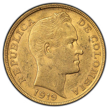 Load image into Gallery viewer, 1919 Colombia 10 Pesos Gold Coin Bogota Mint
