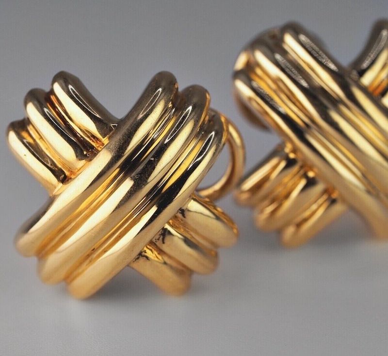Vintage Tiffany & Co. solid 18K yellow gold X signature earrings - Large