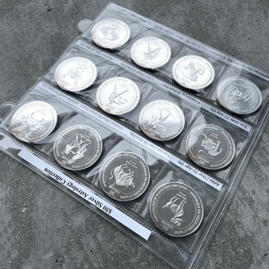 12 x 1 oz Johnson Matthey .999 Silver Eaton round – Full Set Zodiac