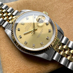 1989 Rolex 16233 Two Tone Datejust - Box Papers Diamond Dial - NOS New Old Stock