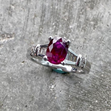 Load image into Gallery viewer, GIA Certified Natural 1.56 Red Ruby Untreated Oval set in White Gold Ring
