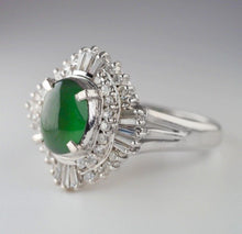 Load image into Gallery viewer, Platinum 0.54ct Natural Baguette Diamond and Jade cocktail Ring $7200 Appraisal
