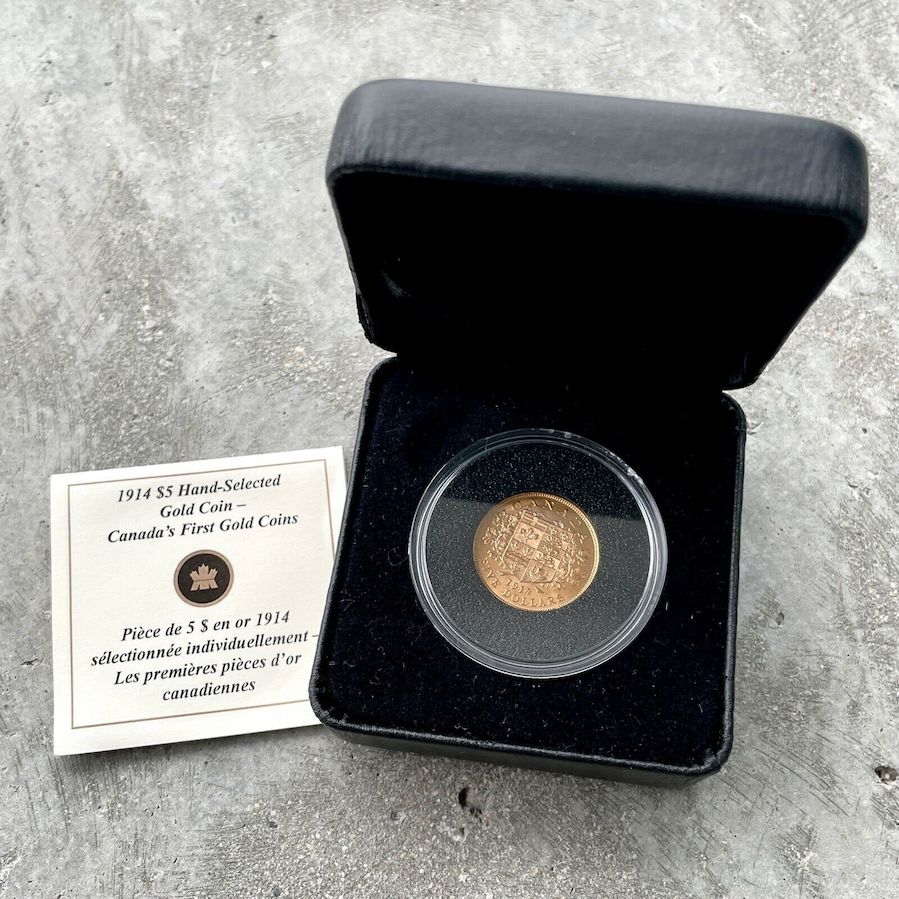 1914 Canada 5 Dollar Gold Coin - Canada Gold Reserve Attractive Choice Unc +