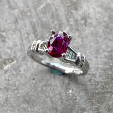 Load image into Gallery viewer, GIA Certified Natural 1.56 Red Ruby Untreated Oval set in White Gold Ring

