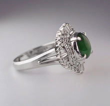 Load image into Gallery viewer, Platinum 0.54ct Natural Baguette Diamond and Jade cocktail Ring $7200 Appraisal
