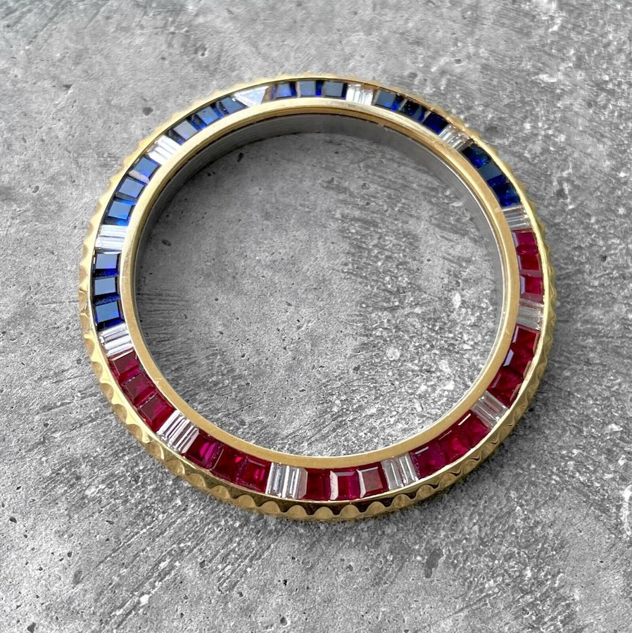 Custom Rolex GMT Master II 116718 Yellow Gold Bezel 116713 - Diamond Sapphire