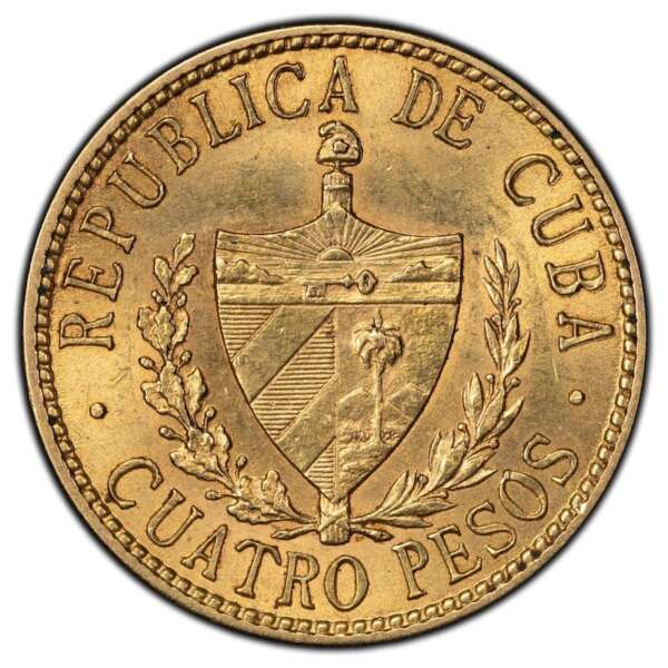 1916 Republic 4 Pesos Gold Coin - Cuba