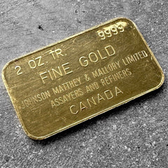 Vintage Johnson Matthey Mallory 2 oz Gold struck Bar .9999 2oz