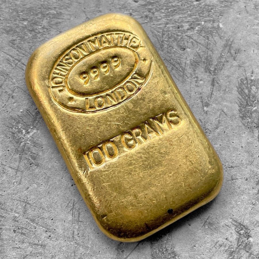 Johnson Matthey London 3.215 oz Gold Poured Bar .9999 - 100 Gram