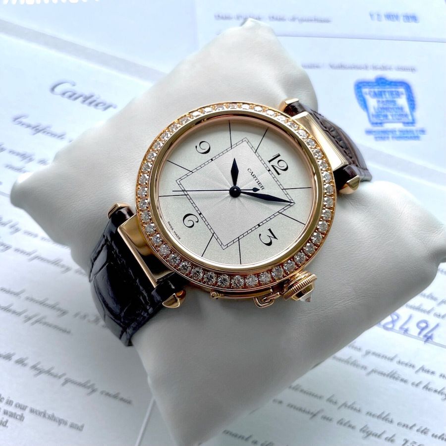 42mm Cartier Pasha 18k Rose Gold Mens 2770 Box and Papers Factory Diamond Bezel