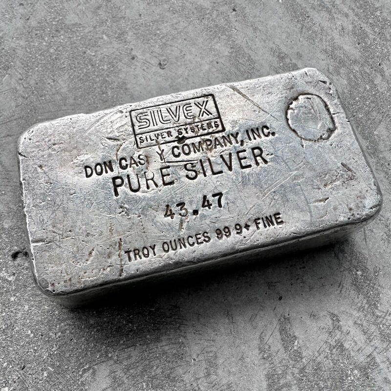 Vintage 43.47 oz .999 Silvex Silver System Don Casey Company Poured bar