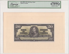 1937 $20 Bank of Canada Face + Back Proof BC-25FP Legacy Gem 67PPQ / 68PPQ