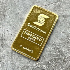 Johnson Matthey 5 gram Scotia Bank Gold Bar Struck .9999 - Scotiabank