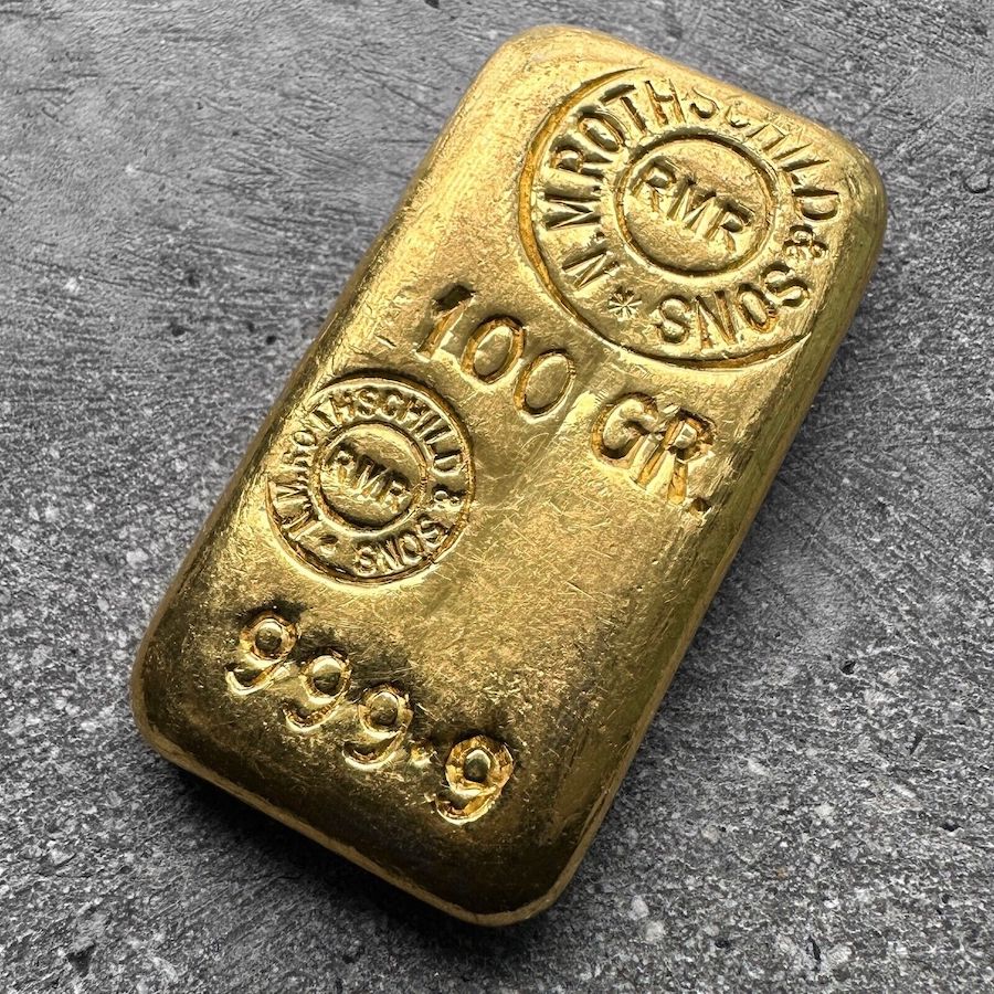 Rothschild & Sons RMR 100 gram Gold Poured Bar .9999 – Own a piece of history!