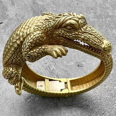 Vintage Solid 18k Gold Kieselstein Cord Alligator Cuff Bangle