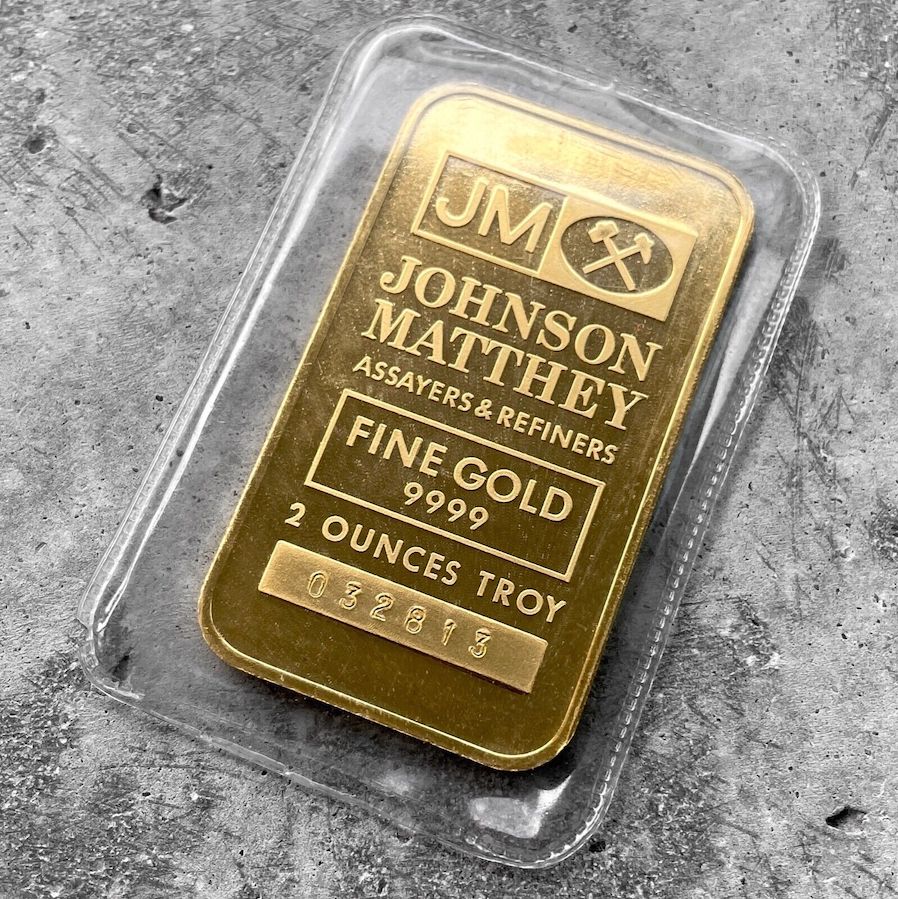 Johnson Matthey 2 oz Gold stuck Bar .9999 2oz Logo Back – Attractive and Sealed!