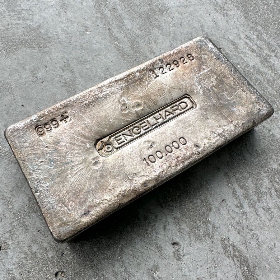 Vintage Engelhard 100 oz .999 Silver Poured Bar - Pretty Toning