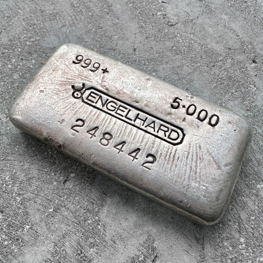 Vintage 5 oz .999 Silver Engelhard Poured bar - Nice Pour Lines